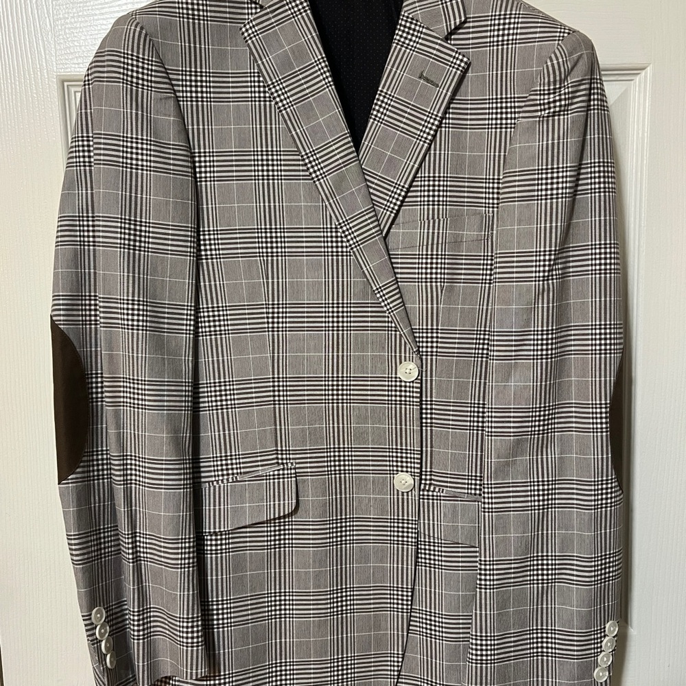 Made by Cam Newton Brown and Off White Plain Sportcoat with Elbow Patches
